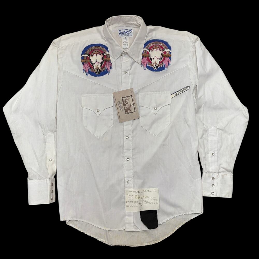 Vintage Rockmount Ranch Wear Shirt Medium White Buffalo Skull Deadstock USA